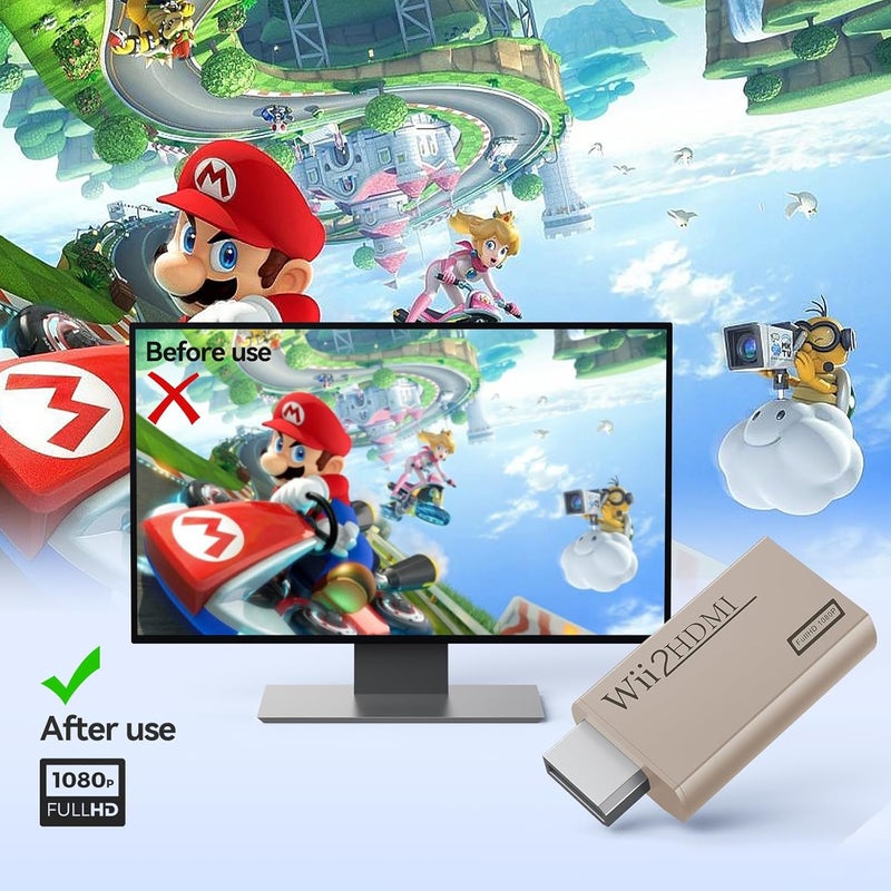 GANA Wii to HDMI Converter Adapter with Hdmi Cable Connect Wii Console to HDMI Display in 1080p Output Video with 3.5mm Audio Supports All Wii Display Modes Khaki - Image 5